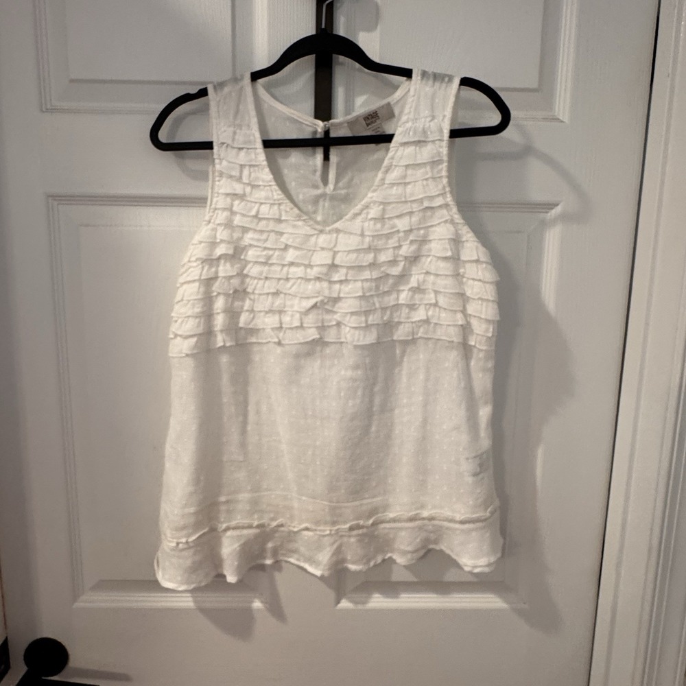 NEW  Vintage America Blues White Sleeveless‎ Top With Ruffle Bodice Size Small